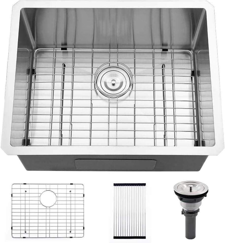 Stainless Steel Laundry Sink Undermount-VASOYO 23x18x13 Undermount Laundry Sink Stainless Steel Utility Sink 16 Gauge Single Bowl Laundry Room Sink Outdoor Sinks Deep Undermount Kitchen Sink (Brushed Nickel)