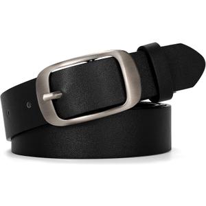 WERFORU Plus Size Belt for Women Leather Belt with Metal Buckle Ladies Casual Belt for Jeans Pants (XXL: Suit for size 46"-50", Matte Silver Black)