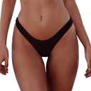 SherryDC Women's Sexy Cheeky Thong Brazilian Cut Low Rise High Leg Bikini Bottom (Large, Black)