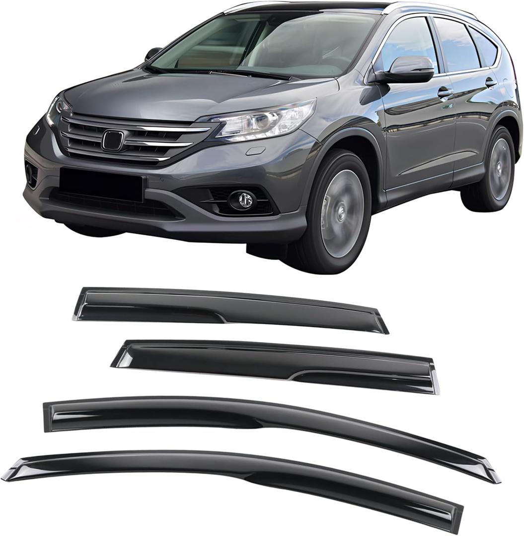 Window Visor Compatible with 2012-2016 Honda CRV CR-V, Acrylic Smoke Tinted & Semi-Transparent Sun Rain Shade Guard Wind Vent Air Deflector by IKON MOTORSPORTS, 2013 2014 2015