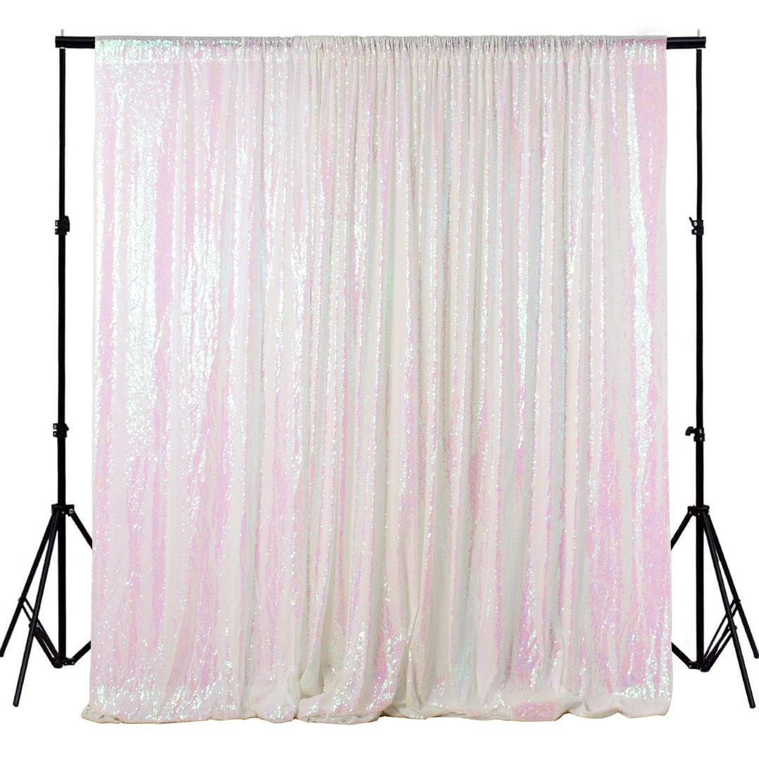 ShinyBeauty Sequin Backdrop 5FTx7FT Iridescent White - Photo Booth, Wedding, Baby Shower, Grad Party, Birthday