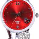 ELEOPTION Women Bangle Watch Bracelet Quartz with Rhinestone Round Dial Stainless Steel Band Cuff Watches with Womens Wrist Watch Box (Loving-Red)