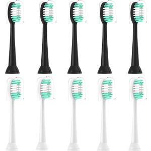 Replacement Toothbrush Heads Compatible with AquaSonic Black Series Electric Toothbrush 10 Pack Everystep,Not for AquaSonic Duo Series (Black+ White)
