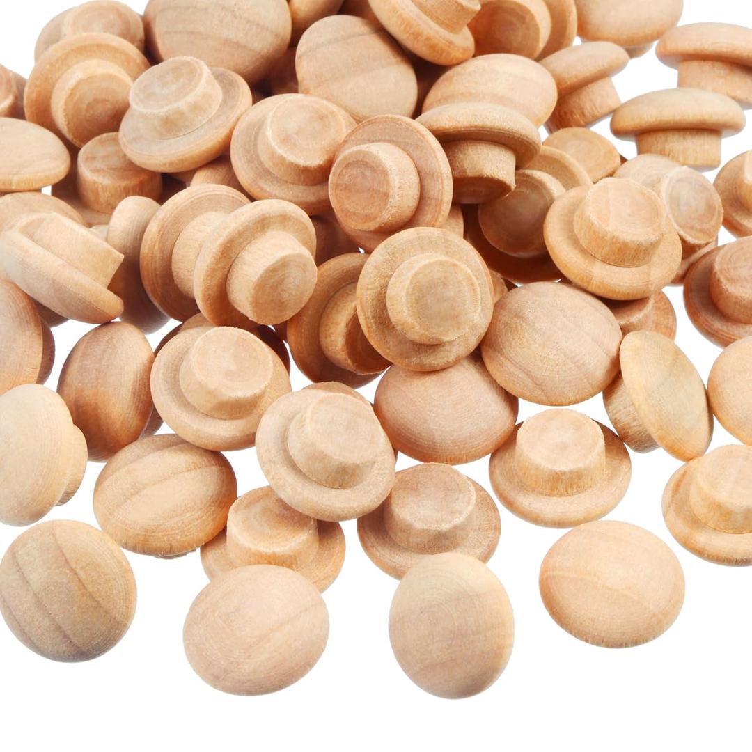 200 Pieces Wood Plugs Screw Hole Plugs Button Screw Plug Wooden Button Plugs Hole Plugs Mushroom Wood Caps Wood Screw Covers Wooden Screw Plugs Hardwood Hole Plugs for Locking Hole (3/8 Inch)