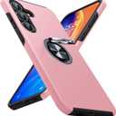 JAME for Samsung Galaxy S25 FE Case, Dual Layer Military Grade Shockproof Cover with Metal Ring Holder Stand Kickstand, Slim Fit Protective Phone Case for Galaxy S25 FE Case 6.7", Pink