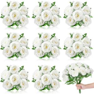 8 Pack White Peonies Artificial Flowers, Fake Silk Hydrangea Bouquet for Bridal Wedding Home Table Decor Reusable Dining Opening Ceremony Birthday Arrangement Faux Floral