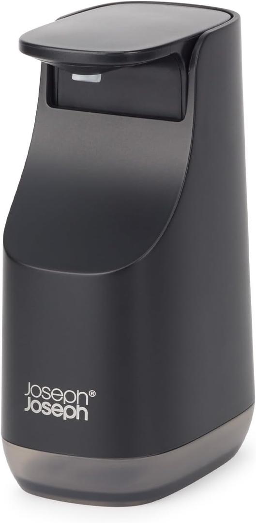 Joseph Joseph Bathroom Slim, Compact Soap Dispenser, Easy-Push Pump Head, Non Drip Nozzle, Fill-Level Window, Refillable, Matt Black