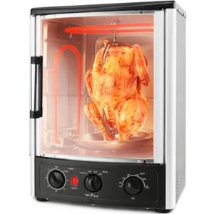 Nutrichef Vertical Countertop Oven with Rotisserie, Bake, Broil, & Kebab Rack Functions - Adjustable Settings - 2 Shelves - 1500W - Thanksgiving Turkey - Includes Grill, Kebab skewer racks & bake pan, 13.4'' X 12.2'' X 18.9'' -Inches