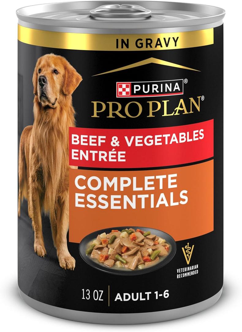 Purina Pro Plan Complete Essentials, Beef and Vegetables Entree in Wet Dog Food Gravy - (Pack of 12) 13 oz. Cans BBD Nov 2027