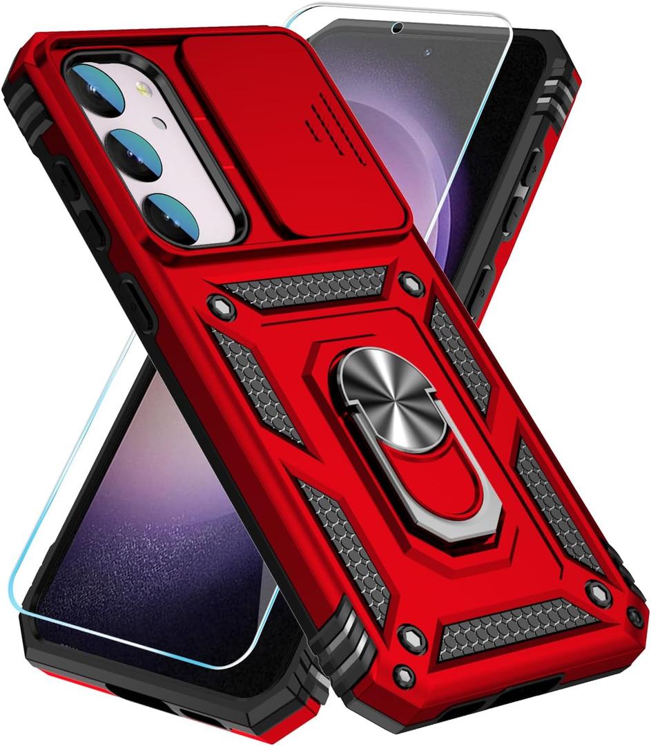 SunStory Phone Case for Samsung Galaxy S23 Plus Case with HD Screen Protector & Kickstand & Slide Camera Cover, [ Military-Grade ] Phone Case for Galaxy S23 Plus 6.6",Red