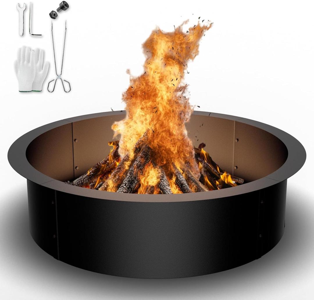 Outdoor Smokeless Fire Pit Ring Insert,36 Inch Inner|42 Inch Outer Diameter, Heavy Duty Metal Round Fire Ring for Outside Wood Burning, Black