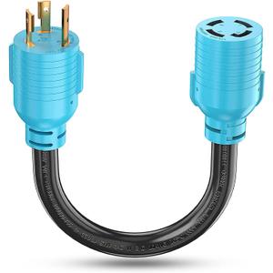 CircleCord NEMA L5-30P to L14-30R Adapter Cord, 4 to 3 Prong Generator Transfer Switch Adapter, 30 Amp Generator Twist Lock 3 to 4 Prong House Inlet Box, STW 10 AWG Blue