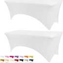 Table Covers for 6 Foot Tables, 2 Pack White Washable and Wrinkle Resistant Stretch Tablecloths Rectangle 6ft for Events, Wedding, Banquets, Parties