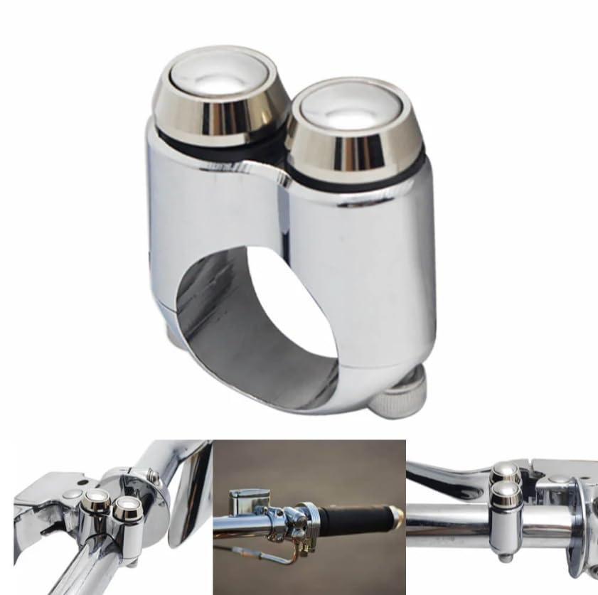2 Buttons CNC Hand Control Momentary Switch Micro Switch, for 7/8 Inch 22mm Bars Handlebar Bobber Cafe Racer Chopper Universal (Chrome)