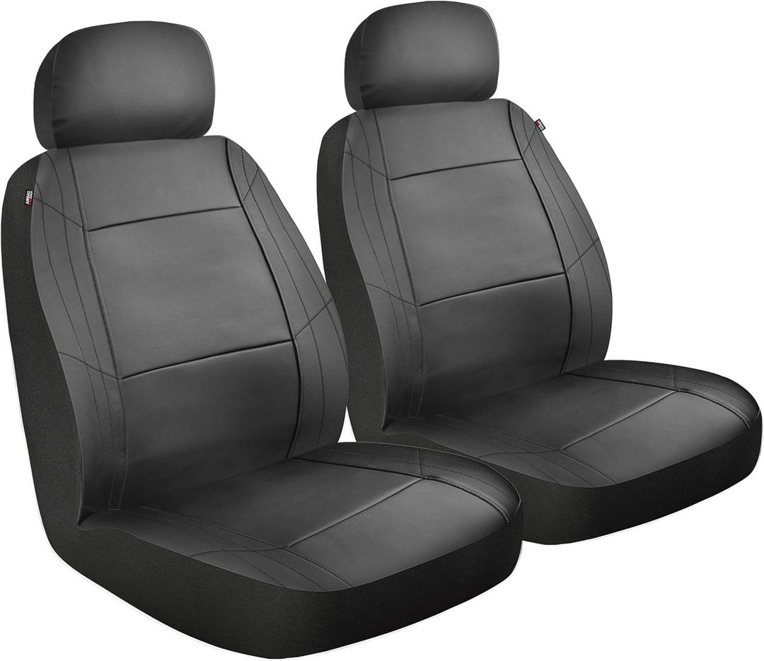 Custom Accessories 2-Piece Midnight Plush Seat Covers for Cars, Trucks, and SUVs, Vegan Leather Seat Cover for Cars, Universal-Fit Car Seat Covers, Interior Accessories - Black