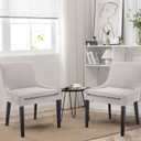 COLAMY Modern Dining Chairs Set of 2, Upholstered Corduroy Accent Side Leisure Chairs with Mid Back and Wood Legs for Living Room/Dining Room-Beige