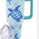 Lumumanber 40 oz Sea Turtle Tumbler with Handle and Straw, Travel Mug Water Bottle, Stainless Steel Insulated Cup with Lid and Birthday Christmas Gifts