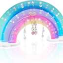 NiHome 3-Tier Acrylic Rainbow Earring Organizer, 14" W x 6.3" H Lightweight and Durable Design 140 Holes for 70 Pairs, Unique Front Row for Special Earrings (Blue-Purple Gradient Colors)