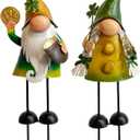 HONGLAND St.Patricks Day Decorations Outdoor Green Gnomes, Metal Gnomes Figurine Irish Leprechaun St Patricks Day Decor, Luck Shamrock Gnome for Home Outside Garden Lawn Party Yard Patio (18 INCH)