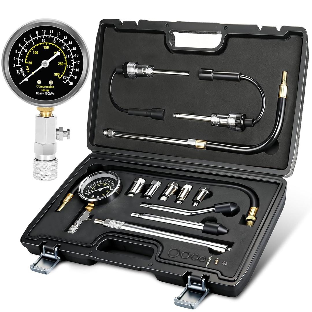 BETOOLL 13pcs Compression Tester with Spark Plug Tester - 300PSI Engine Cylinder Compression Gauge Automotive Tool (Normal)