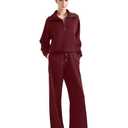 SUUKSESS Women 2 Piece Lounge Matching Sets Wide Leg Sweatpants Half Zip Oversized Sweatshirts (Burgundy, M)
