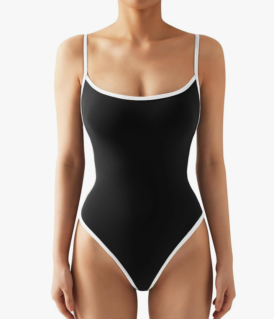 SUUKSESS Women Sexy Square Neck Thong Bodysuit Backless Cami Bodysuit Top (Size XL)