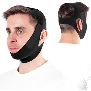 OHELEEP Anti Snore Chin Strap for CPAP Users, Snore Stopper Adjustable, Chin Strap for Sleeping Comfortable Stop Snoring Solution, Anti Snoring Devices Breathable and Reusable, Black, M