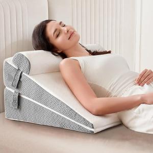 Sasttie Wedge Pillow, Bed Wedge Pillow Set for After Surgery, Acid Reflux and Sleeping, 3-Piece Detachable Design, Adjustable Height, White & Dark Grey (12 IN+1 Head pillow)