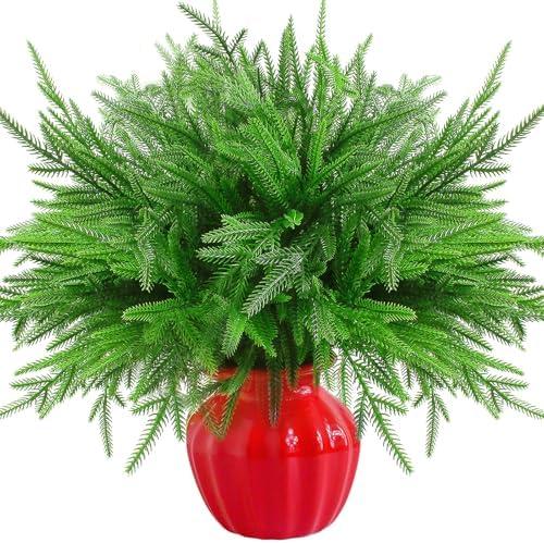 Bessny Christmas Norfolk Pine Branches - Set of 6 Artificial 18-Inch DIY Crafts for Xmas Indoor and Outdoor Home Decor, Pack of 3