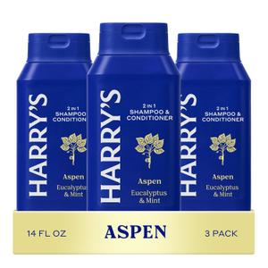 Harry's Men's 2 in 1 Shampoo and Conditioner for All Hair Types - Original Aspen Scent - (3 Pack) 14 fl oz - No Parabens or Sulfates