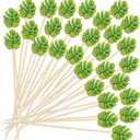 2 x 120pcs Green Monstera Leaf Cocktail Picks, 4.7inch Hawaii Monstera Bamboo Toothpicks for Summer Hawaiian Party Food Drinks Fruits Appetizer Cupcake Decoration