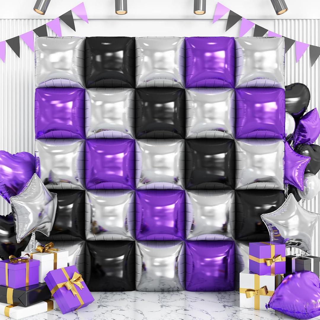 Black Purple Silver Foil Balloon Wall,25Pcs Double Sided Balloons Backdrop Helium Balloon Tunnel Arch Garland Kit for Birthday Graduations Anniversary Baby Shower Party Decorations