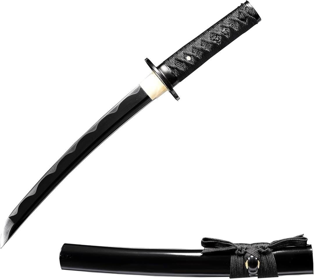 JIHPEN sword, Pure Handmade Samurai Sword, 9260 Spring Steel, 41.31.21 inches, Full Tang Sword Set, Sharp, Black Katana