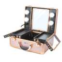 Kemier Makeup Train Case - Cosmetic Organizer Box Makeup Case with Lights and Mirror/Makeup Case with Customized Dividers/Large Makeup Artist Organizer Kit (Rose Gold)