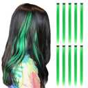 Green Hair Extensions Clip in, 22 Inch 10 Pcs Long Straight Colored, for Women Highlight Party, Synthetic