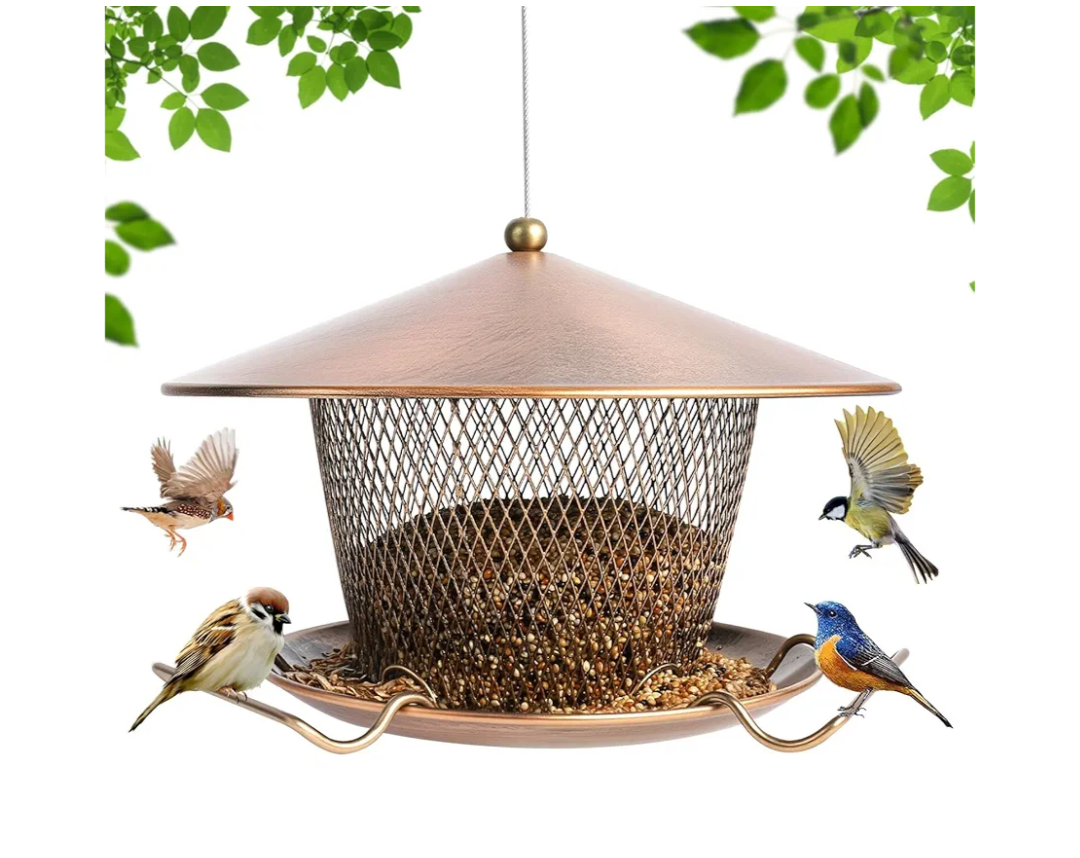 Metal Mesh Bird Feeder for Outdoors Hanging, Brushed Copper Bird Feeders for Cardinal, 3LB Wild Birdfeeder Squirrel Proof for Outside