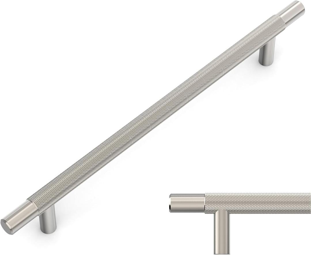 Amerdeco 10 Pack Brushed Satin Nickel Knurled Cabinet Pulls 7.5 Inch Hole Centers Kitchen Cabinet Handles Hardware Kitchen Handles for Cabinets Handles IH0006 (7.5"/192MM Hole Center)