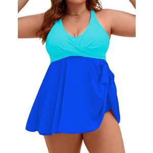 Edelqual Womens Plus Size Tankini Swimsuit Two Piece Tummy Control Bathing Suits Swim Dress Swimwear with Shorts (XXL)