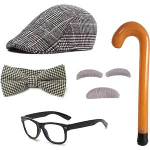 Old Man Costume 1920s Accessories  100 Days of School Set  Grandpa Halloween Dress Up (Khaki)