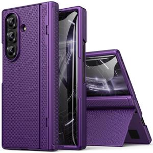 For Samsung Galaxy Z Fold 7 Slim Case with Stand, Glass Screen Protector, Full Hinge Protection, Thin & Rugged, Shockproof Protective Phone Case Cover for Samsung Galaxy Z Fold7 2025, Purple