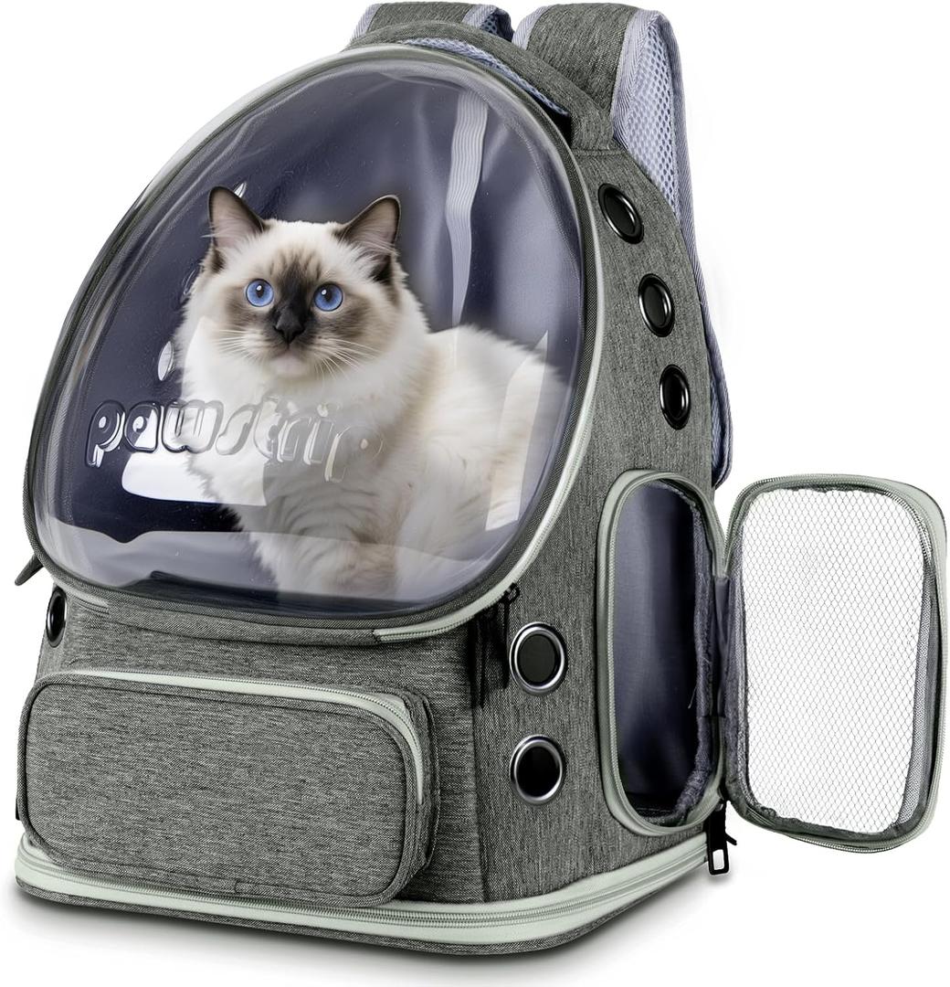 Cat Backpack Carrier with Bubble Window, Breathable & Foldable Pet Travel Carrier for Small Dogs and Cats, Airline-Approved for Hiking & Outdoor Use (Gray)