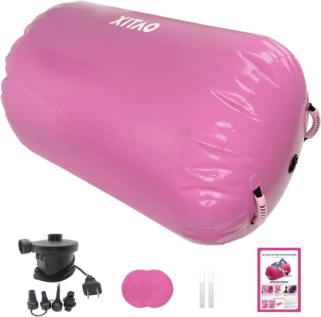 XITAO Air Roller Gymnastics Barrel Inflatable Tumbling Roller Air Mat, Barrel Back Somersault Backbend Trainer Equipment with Electric Air Pump for Backhandspring Training Yoga Cheerleading, 37.4"x25.0" (Pink)