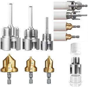 Integrated Internal and External Pipe Threading and Reaming Tool Kit for PVC Pipes Electric Drill Style Dual Function Pipe Thread Cutting Tool DIY Gift for Men(3 Set,1/2,3/4,1)