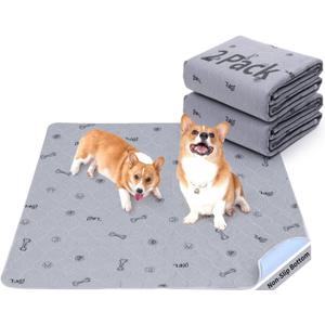 Washable Pee Pads for Dogs, 2Pack Puppy Pads Washable with Bone Print, Absorbent Reusable Whelping Pads Non-Slip Dog Mats for Floor Protector, Couch Cover, Crate, Potty Training 31x36