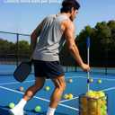 Pickleball Picker Upper 40+ Ball Capacity Hopper Holder, Foldable Basket with Telescopic Stainless Steel Handle, Quick Pickup No Bending Ball Retriever Collector, Portable for Court Training