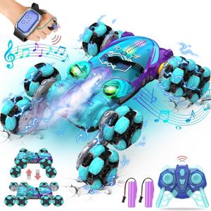 Paaxido 8WD Gesture Sensing RC Stunt Car, Boys Toys with Spray & Light, Hand Controlled RC Car Toys Gift for Kids Boys Age 8-12 (Lake Blue)