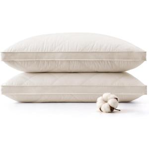 Puredown Goose Feathers and Down Pillows, 100% Organic Cotton Cover, Gusseted Pillow for Sleeping Hotel Collection Bed Pillows, Standard, Set of 2