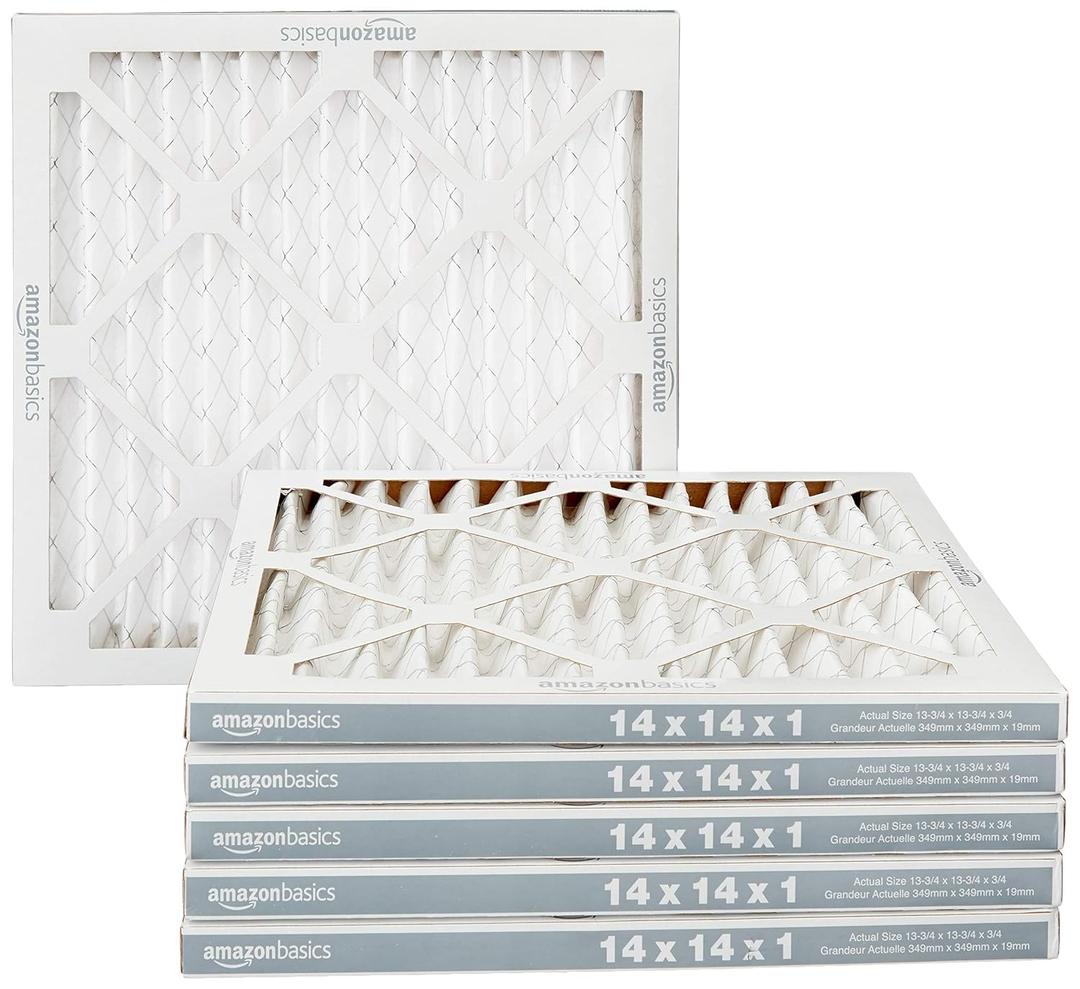 Amazon Basics 14x14x1 Air Filter 6-Pack, MERV 11 AC Furnace Filters, Allergy Control, Removes Dust, Pollen and Lint (Actual Size: 13.75" x 13.75" x 0.75")