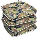 LVTXIII Outdoor Chair Cushions for Patio Furniture Set of 4, Water Repellent Patio Chair Cushions 17"x16" with Ties, U-Shaped Dining Chair Pads for Garden Kitchen Use, Paisley Bloom