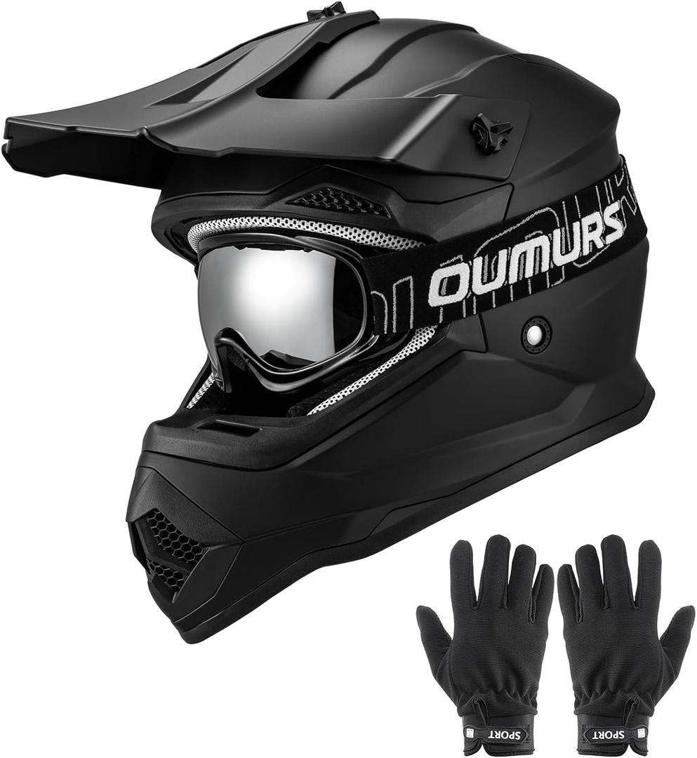OUMURS Kids Dirt Bike Helmet DOT Approved, Youth Full Face Motocross Helmet | 5-in-1 with UV Goggles,Gloves, Storage Bag, Multiple vents, Washable Liner, Boys Girls 5-14, ATV UTV BMX MX, Small